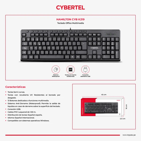 Teclado Usb Cybertel Hamilton - CYB K219 - Imagen 2
