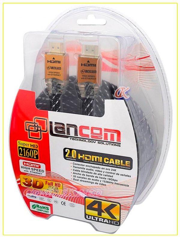 Cable Hdmi 2.0 De 1.8 Metro 4k 3d Lancom Ultra Hd Conector 24k