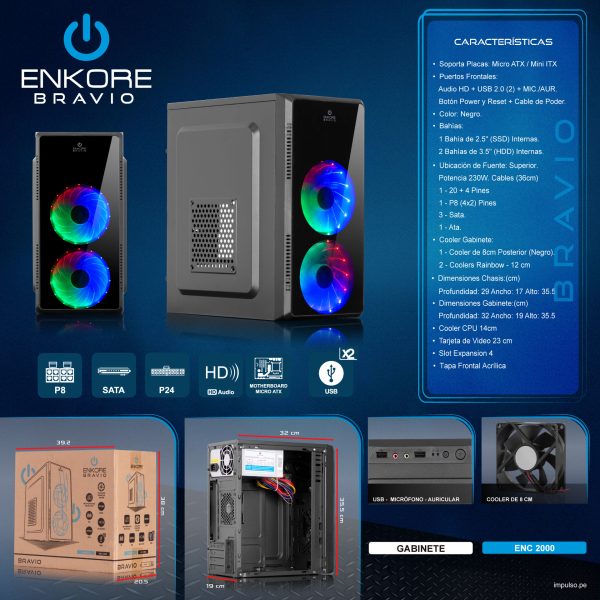 CASE GABINETE GAMER BRAVIO ENC 2000 ENKORE - Imagen 5