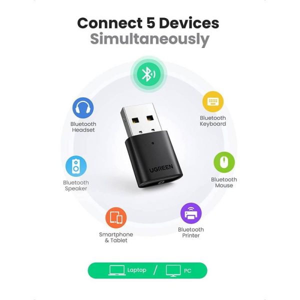Ugreen Adaptador Bluetooth 5.0 Receptor Dongle Mini CM390 - Imagen 5