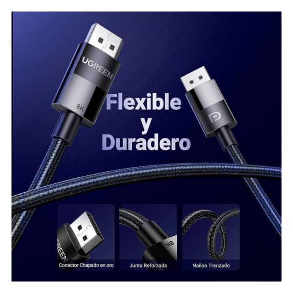 Cable DisplayPort 1.2V 4K Ugreen Nylon Trenzado 3metros - Imagen 2