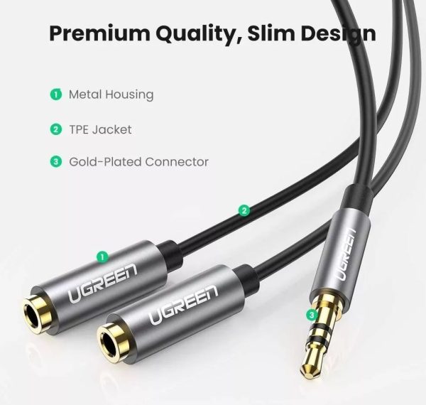 UGREEN Cable de audio de 3,5 mm macho a 2 hembra Case de aluminio (black) AV141 - Imagen 2