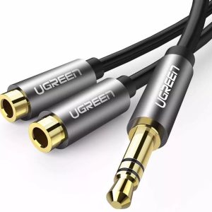 UGREEN Cable de audio de 3,5 mm macho a 2 hembra Case de aluminio (black) AV141
