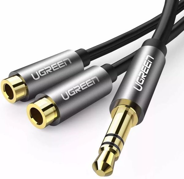 UGREEN Cable de audio de 3,5 mm macho a 2 hembra Case de aluminio (black) AV141
