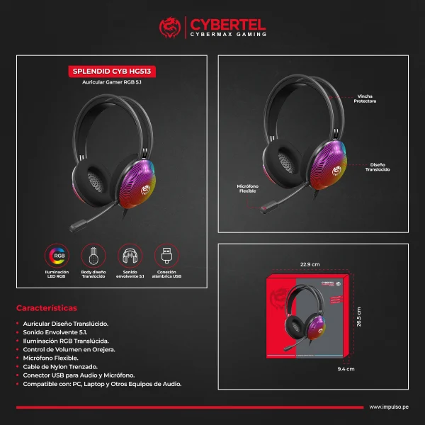 Auricular Gaming Cybertel Splendid - CYB HG513 USB - Imagen 2