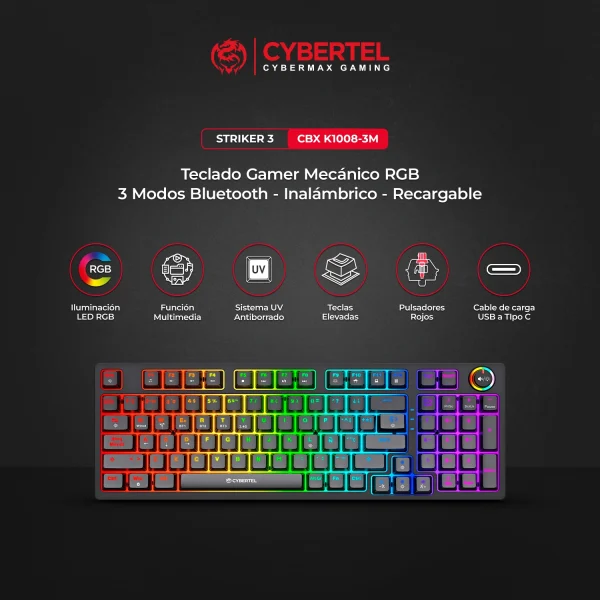 Teclado Gamer Mecanico Cybertel Striker 3 - CBX K1008-3M - Imagen 2