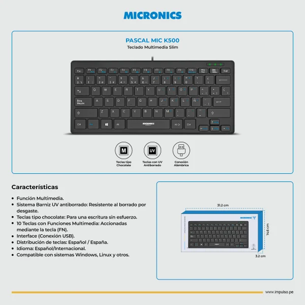 Teclado Mini Usb Micronics Pascal - MIC K500+ - Imagen 3
