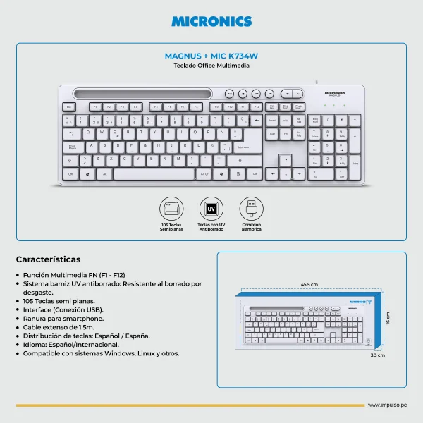 Teclado Usb Micronics Magnus+ - MIC K734W - Imagen 2