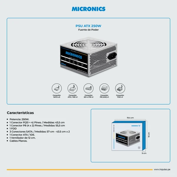 Fuente de Poder Micronics PSU ATX 250W - Imagen 2